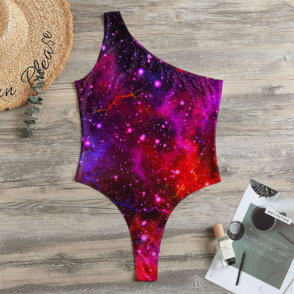 Purple Dark Galaxy Space Print One Shoulder Bodysuit