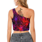 Purple Dark Galaxy Space Print One Shoulder Crop Top