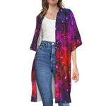 Purple Dark Galaxy Space Print Open Front Beach Cover Up