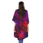 Purple Dark Galaxy Space Print Open Front Beach Cover Up
