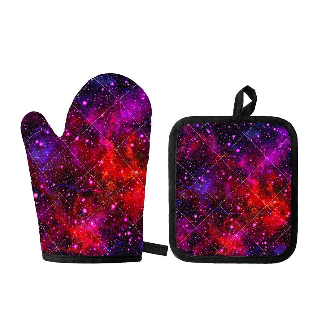 Purple Dark Galaxy Space Print Oven Mitt And Pot Holder Set