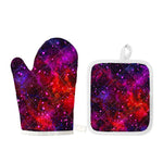 Purple Dark Galaxy Space Print Oven Mitt And Pot Holder Set