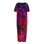 Purple Dark Galaxy Space Print Short Sleeve Long Nightdress