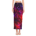 Purple Dark Galaxy Space Print Side Slit Maxi Skirt