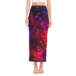 Purple Dark Galaxy Space Print Side Slit Maxi Skirt