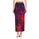Purple Dark Galaxy Space Print Side Slit Maxi Skirt