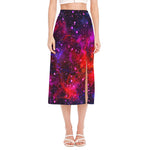 Purple Dark Galaxy Space Print Side Slit Midi Skirt