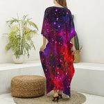 Purple Dark Galaxy Space Print Silk V-Neck Kaftan Dress
