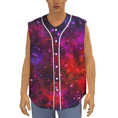 Purple Dark Galaxy Space Print Sleeveless Baseball Jersey
