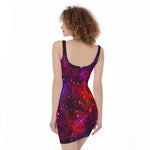Purple Dark Galaxy Space Print Sleeveless Bodycon Dress