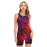 Purple Dark Galaxy Space Print Sleeveless One Piece Swimsuit
