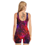 Purple Dark Galaxy Space Print Sleeveless One Piece Swimsuit