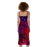 Purple Dark Galaxy Space Print Slim Fit Midi Cami Dress