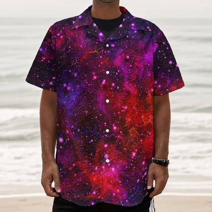 Purple Dark Galaxy Space Print Textured Short Sleeve Shirt