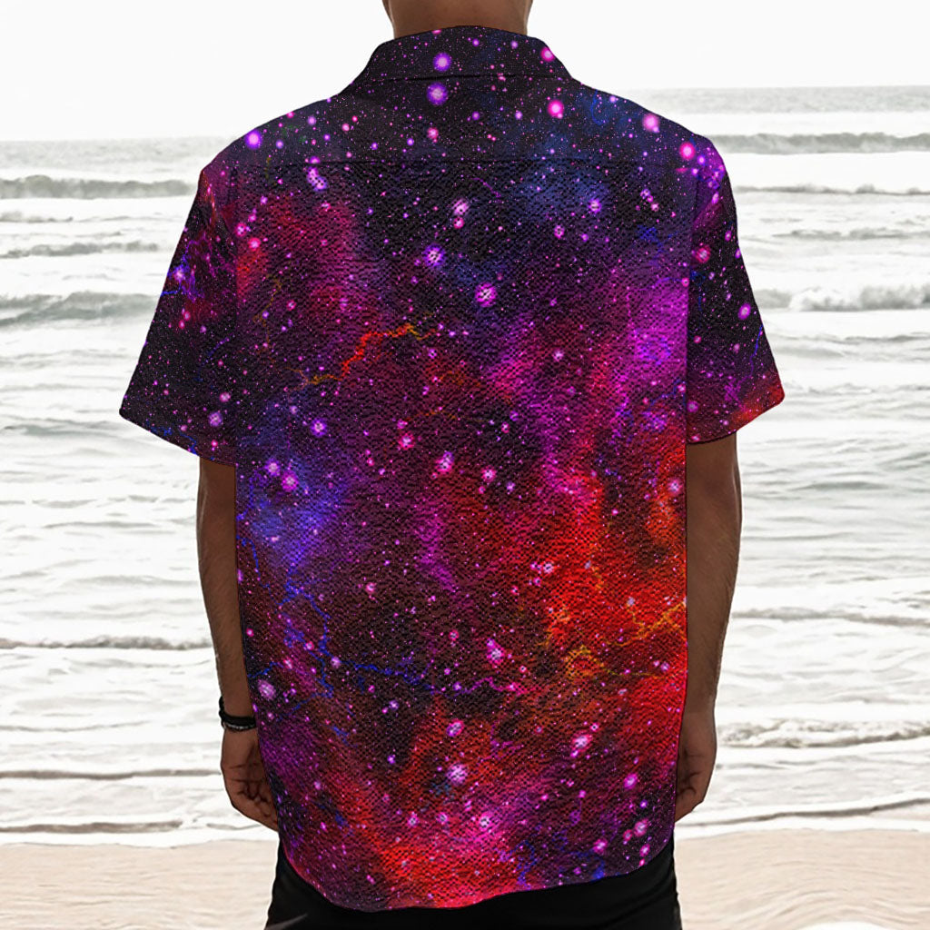 Purple Dark Galaxy Space Print Textured Short Sleeve Shirt