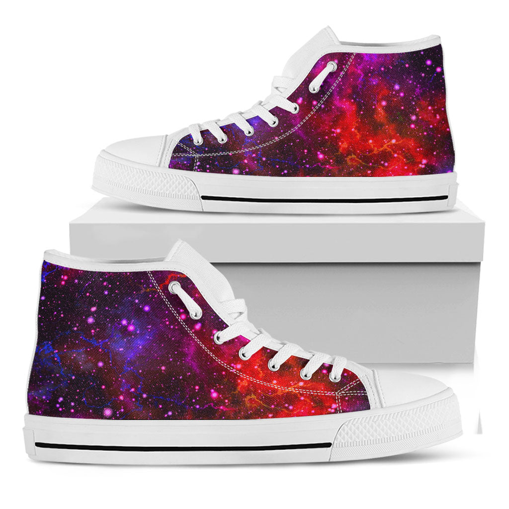 Purple Dark Galaxy Space Print White High Top Sneakers