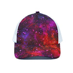 Purple Dark Galaxy Space Print White Mesh Trucker Cap