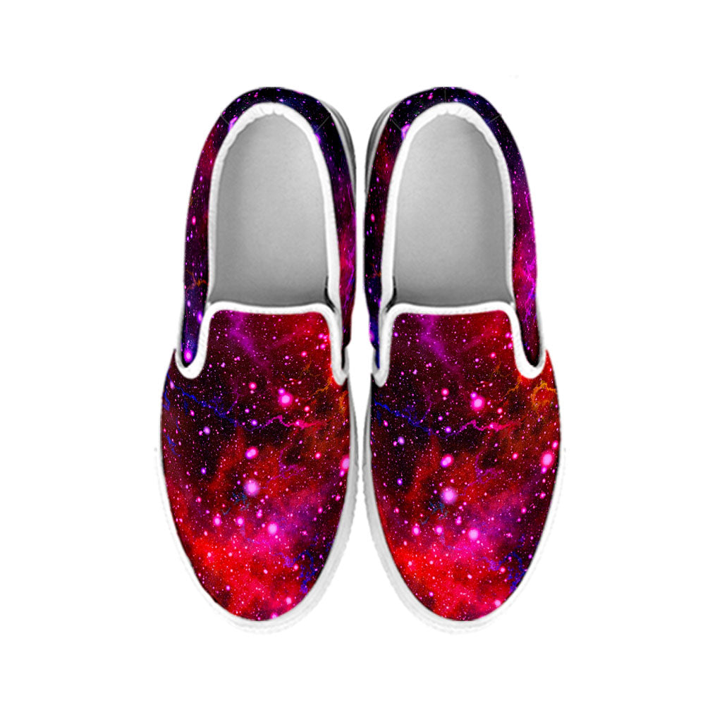 Purple Dark Galaxy Space Print White Slip On Sneakers