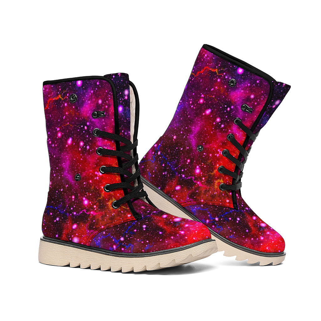 Purple Dark Galaxy Space Print Winter Boots