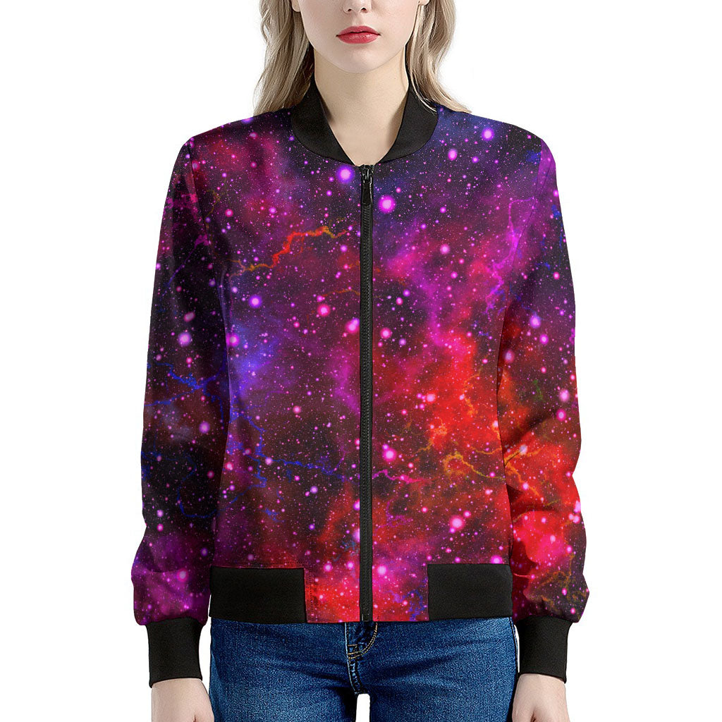 Purple Dark Galaxy Space Print Women's Bomber Jacket