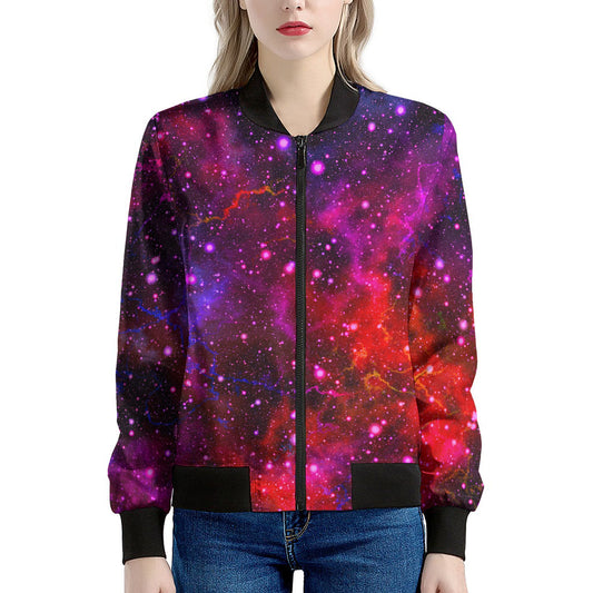 Purple Dark Galaxy Space Print Women's Bomber Jacket