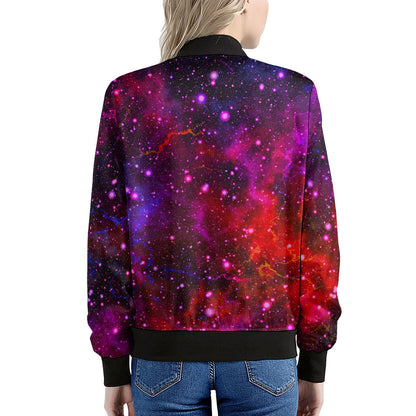 Purple Dark Galaxy Space Print Women's Bomber Jacket