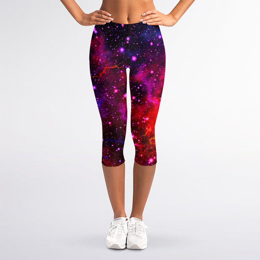 Purple Dark Galaxy Space Print Women's Capri Leggings