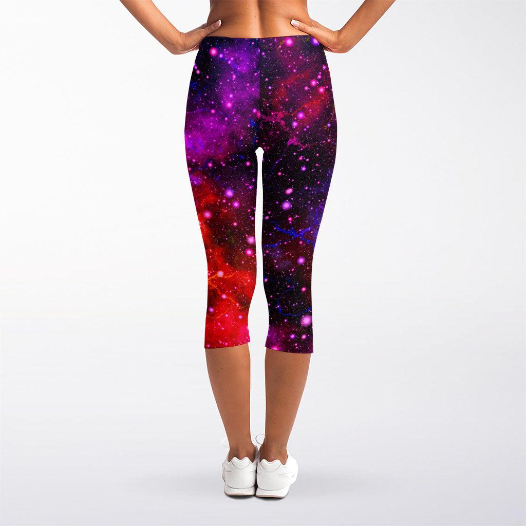 Purple Dark Galaxy Space Print Women's Capri Leggings