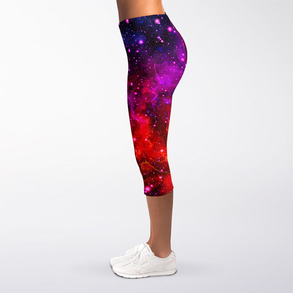 Purple Dark Galaxy Space Print Women's Capri Leggings