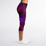 Purple Dark Galaxy Space Print Women's Capri Leggings