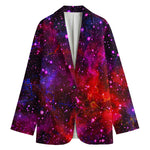 Purple Dark Galaxy Space Print Women's Cotton Blazer