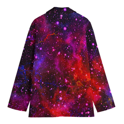 Purple Dark Galaxy Space Print Women's Cotton Blazer