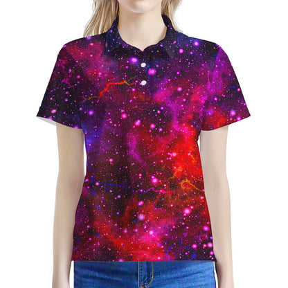 Purple Dark Galaxy Space Print Women's Polo Shirt