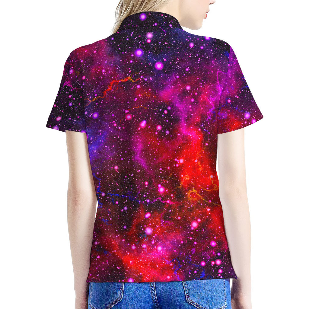 Purple Dark Galaxy Space Print Women's Polo Shirt