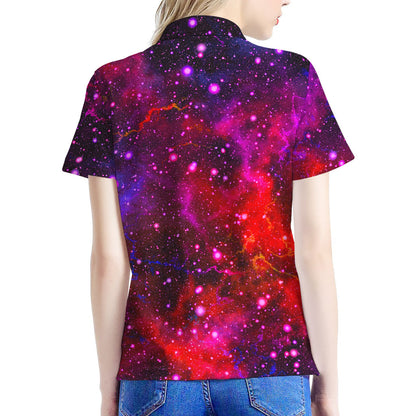 Purple Dark Galaxy Space Print Women's Polo Shirt