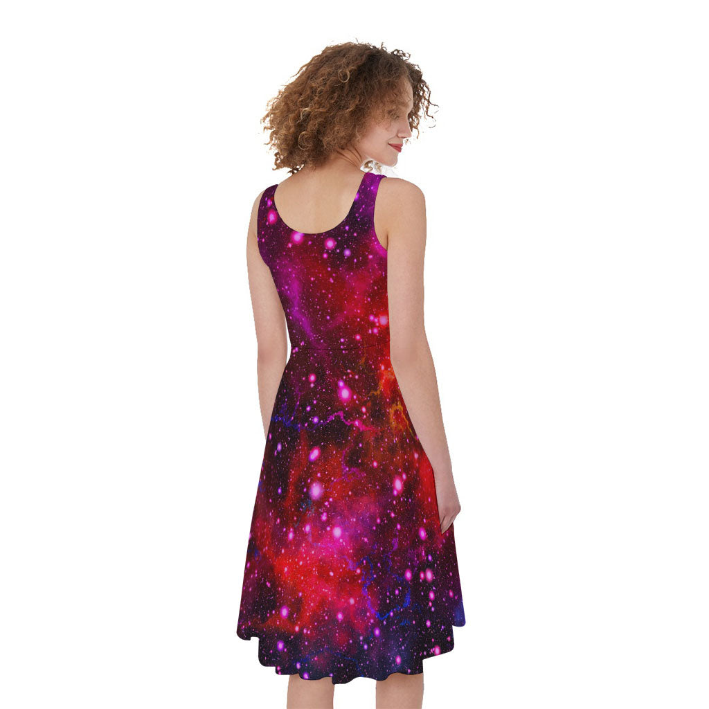 Purple Dark Galaxy Space Print Women's Sleeveless Dress
