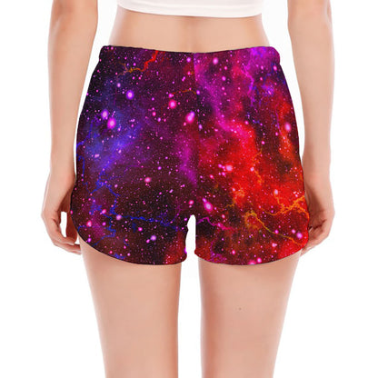 Purple Dark Galaxy Space Print Women's Split Running Shorts