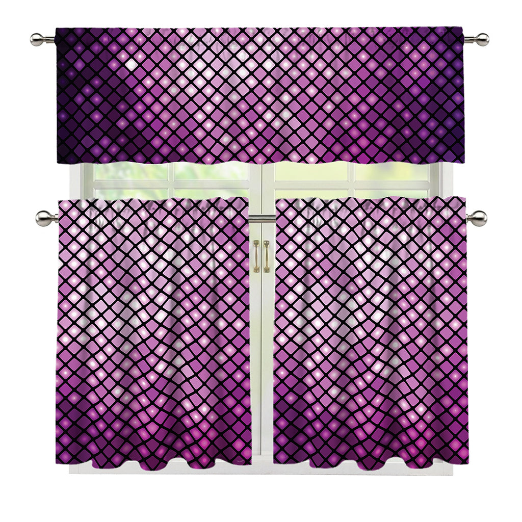 Purple Disco Lights Pattern Print 3 Piece Kitchen Curtains