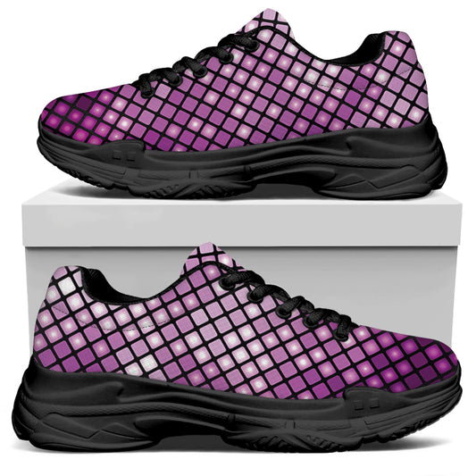Purple Disco Lights Pattern Print Black Chunky Shoes