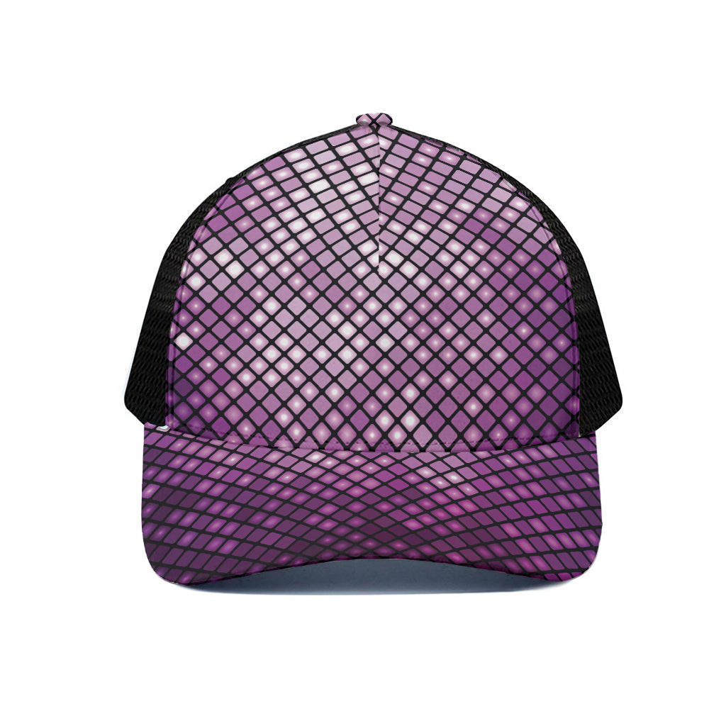 Purple Disco Lights Pattern Print Black Mesh Trucker Cap