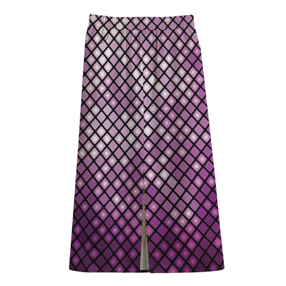 Purple Disco Lights Pattern Print Cotton Front Slit Maxi Skirt