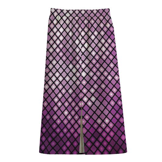 Purple Disco Lights Pattern Print Cotton Front Slit Maxi Skirt
