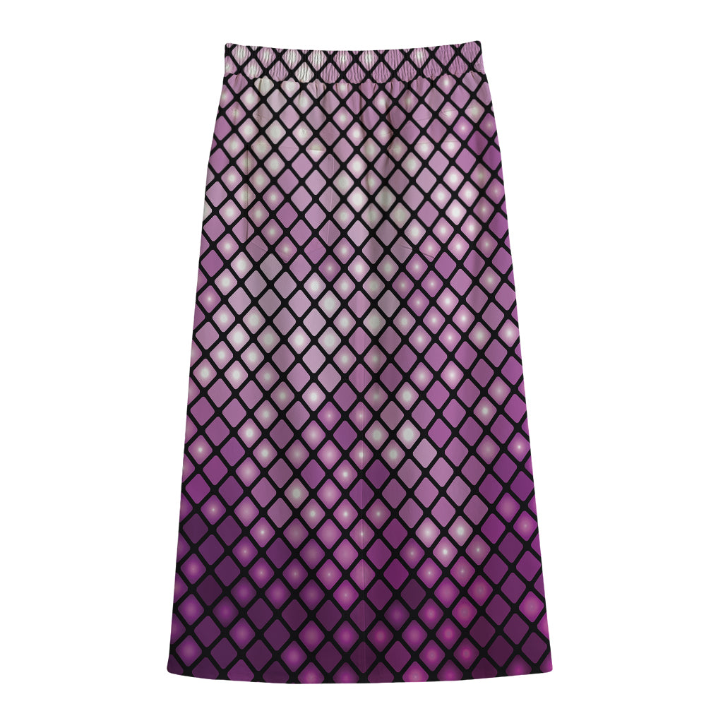 Purple Disco Lights Pattern Print Cotton Front Slit Maxi Skirt
