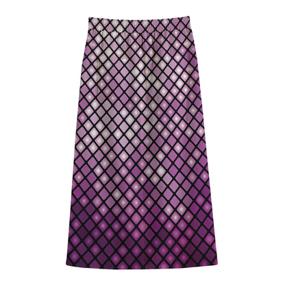 Purple Disco Lights Pattern Print Cotton Front Slit Maxi Skirt