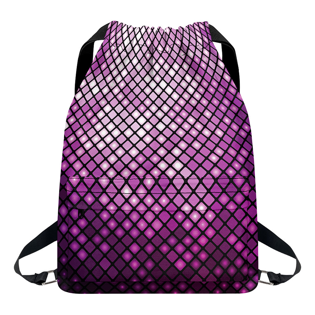 Purple Disco Lights Pattern Print Drawstring Backpack