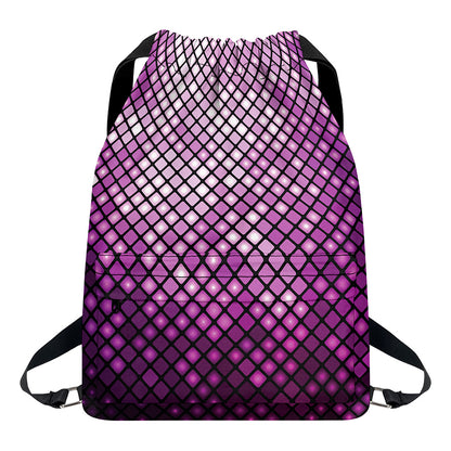 Purple Disco Lights Pattern Print Drawstring Backpack