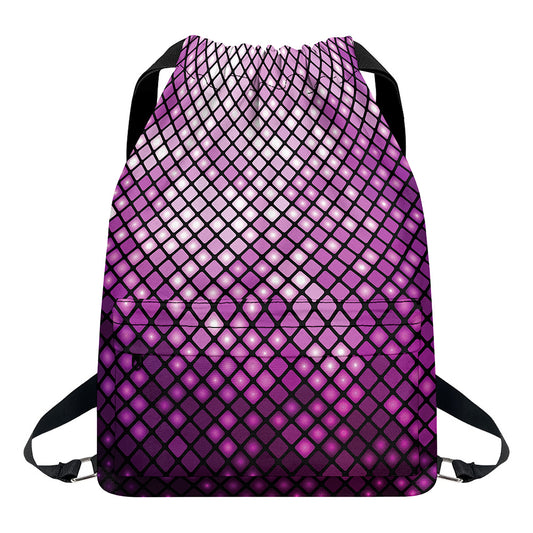 Purple Disco Lights Pattern Print Drawstring Backpack