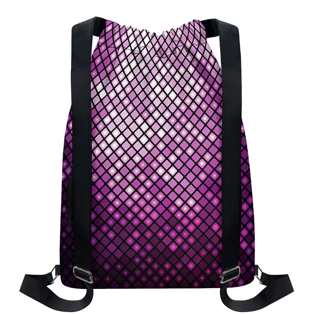 Purple Disco Lights Pattern Print Drawstring Backpack
