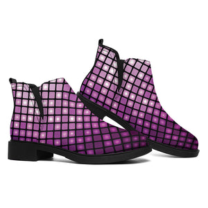 Purple Disco Lights Pattern Print Flat Ankle Boots