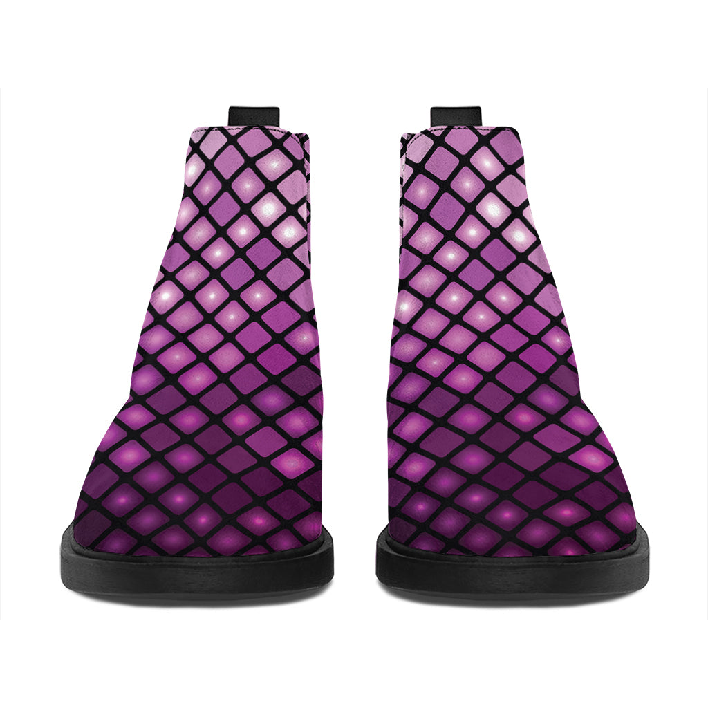 Purple Disco Lights Pattern Print Flat Ankle Boots